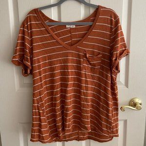Anthropologie Tops Burnt Orange Stripe Tla Riley Asymetrical Pocket Tee Size XL